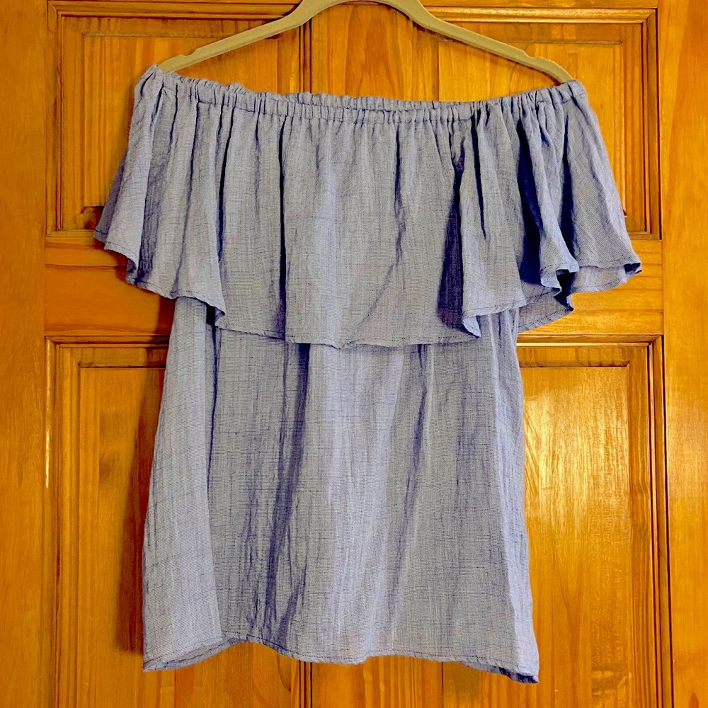 BDG Women’s Blue Ruffle Off-The-Shoulder Top
